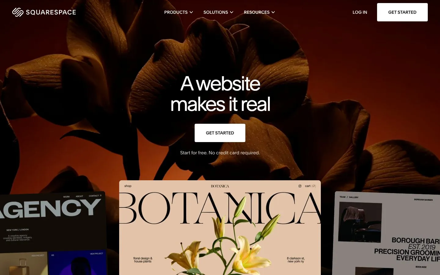 The Squarespace website builder homepage