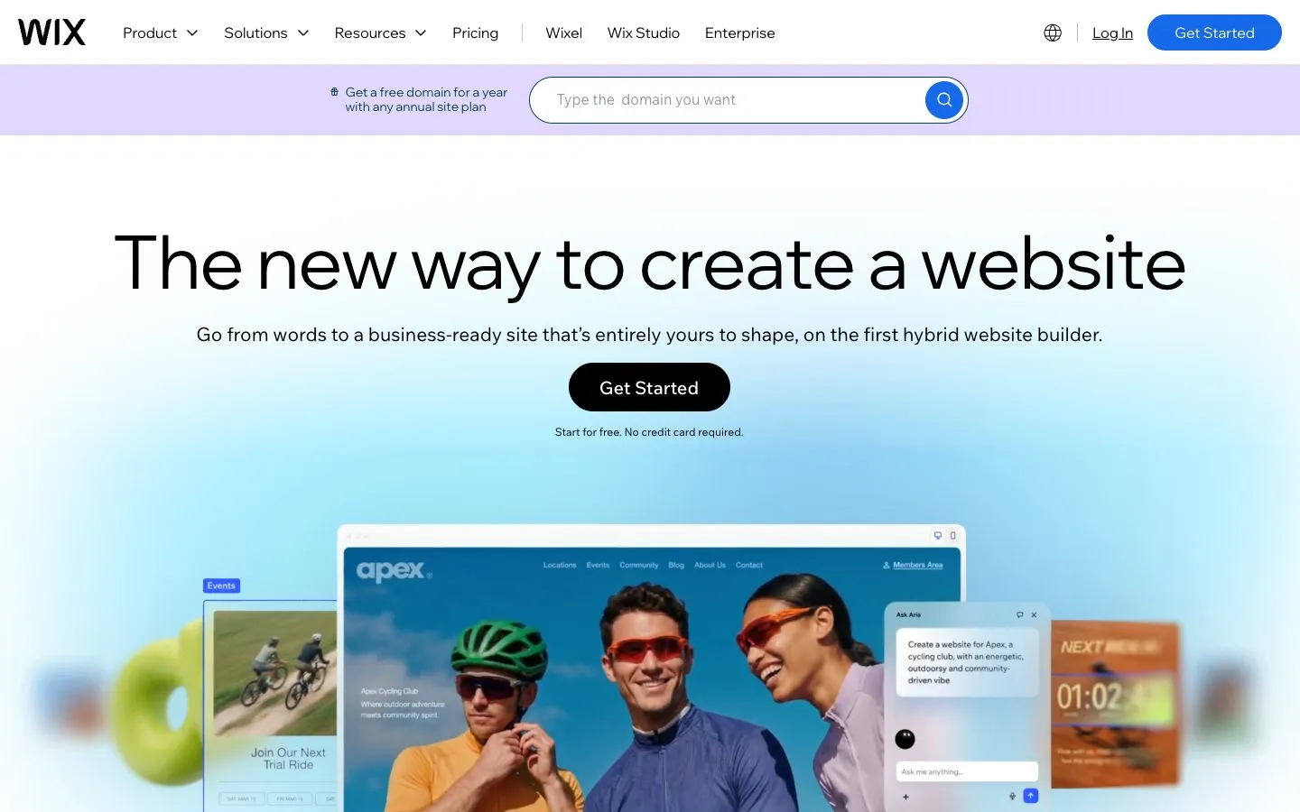 The Wix website builder homepage