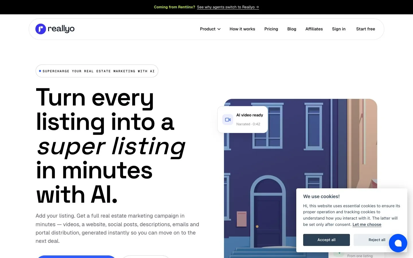 The Reallyo real estate website and listing-marketing platform homepage